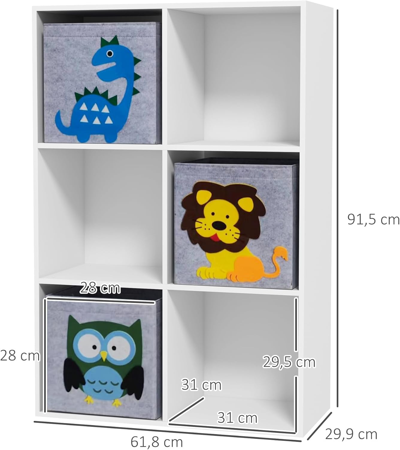 Detalle de ZONEKIZ Meuble de Rangement pour Enfant – Bibliothèque à 6 compartiments avec cubes en tissu motif animaux