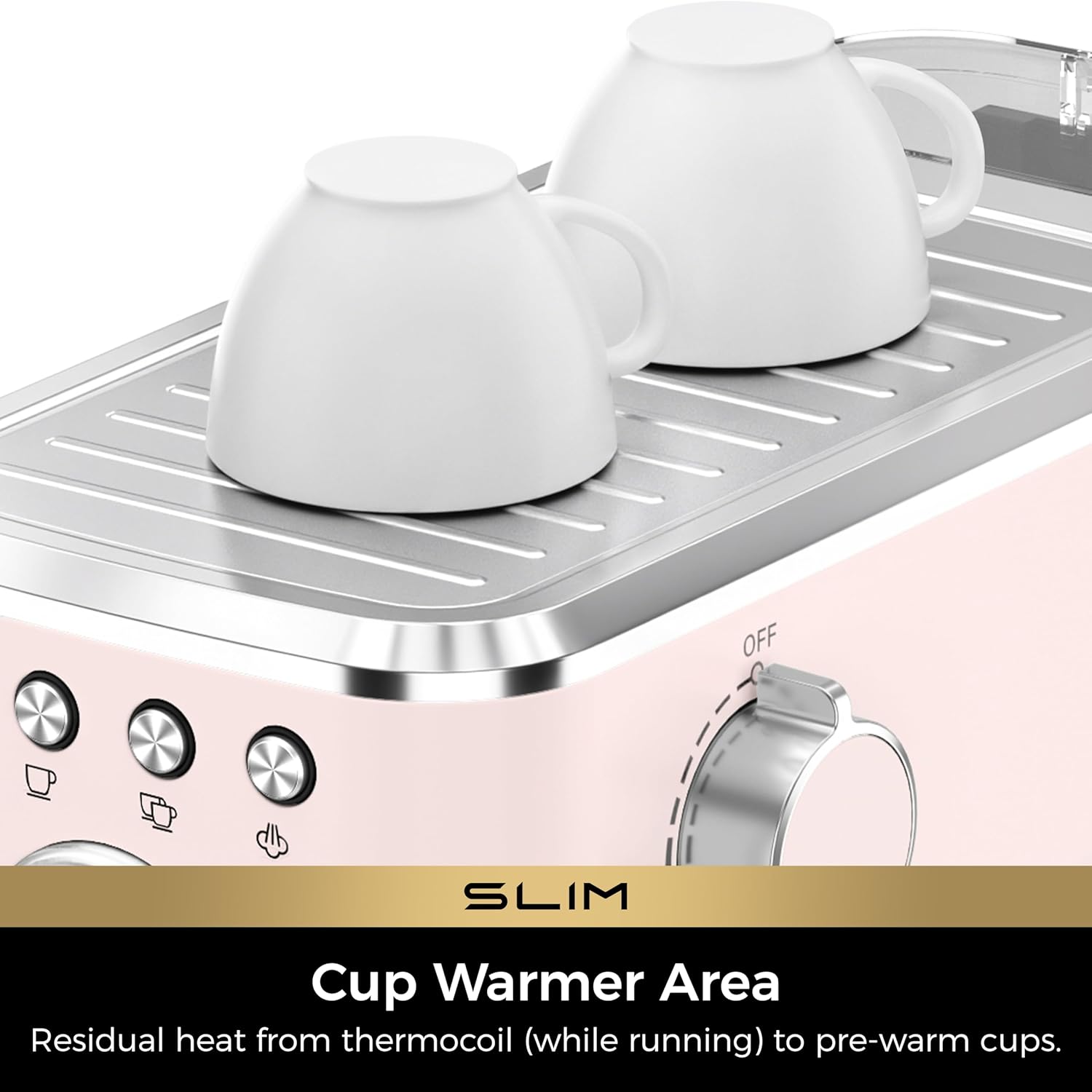 Thumbnail 5 de CHULUX Slim Espresso Machine with Milk Frother – 20 Bar Pump, 1350W, Compact Pink Stainless Steel