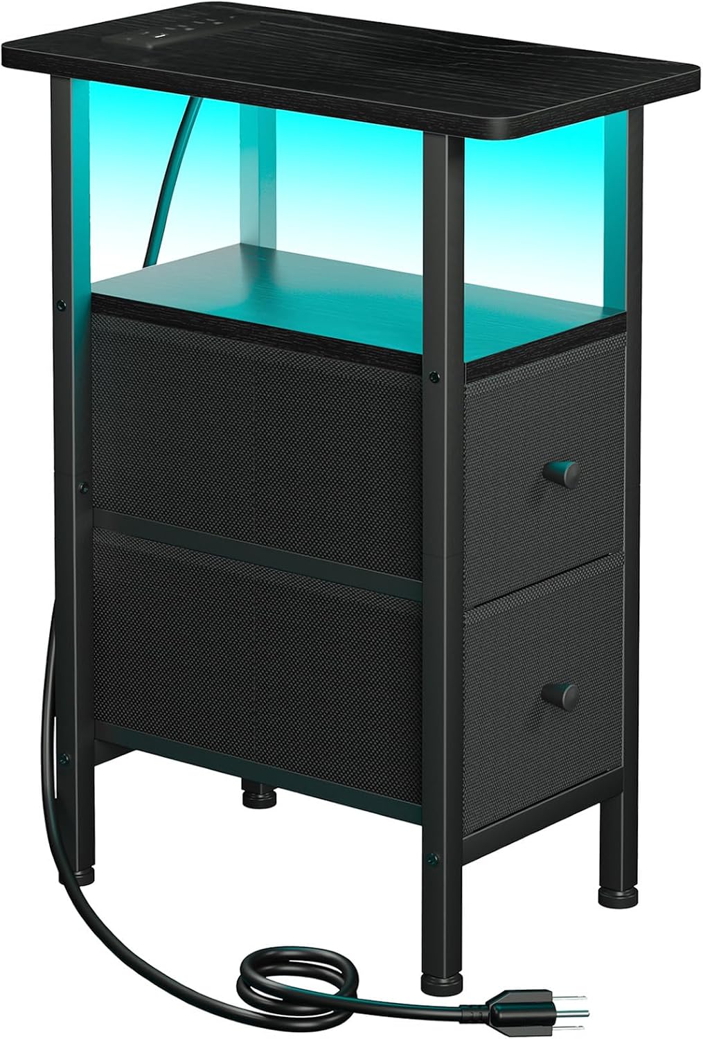 Detalle de LOAKEKEL HETNDP02L Narrow End Table with Charging Station, LED Light and Drawers