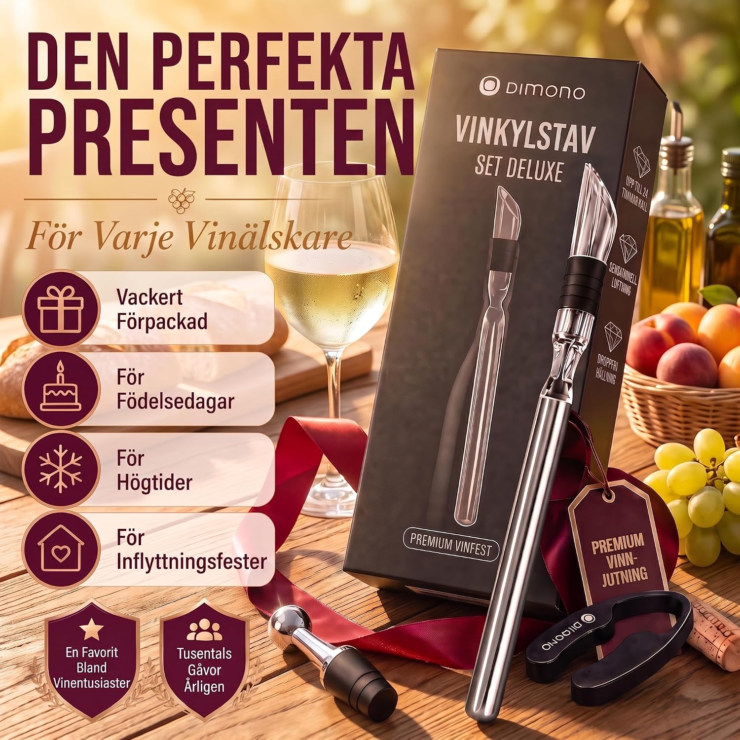 Detalle de Dimono Kühlstab 4-i-1 vinkylningsstav i rostfritt stål med vinluftare