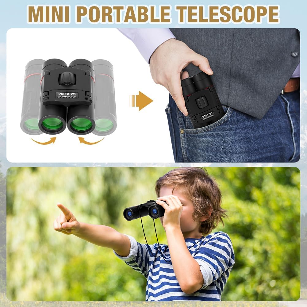 Detalle de OFFCUP 200x25 Mini Compact Binoculars: Lightweight, High-Powered Pocket Binoculars for Outdoors and Travel