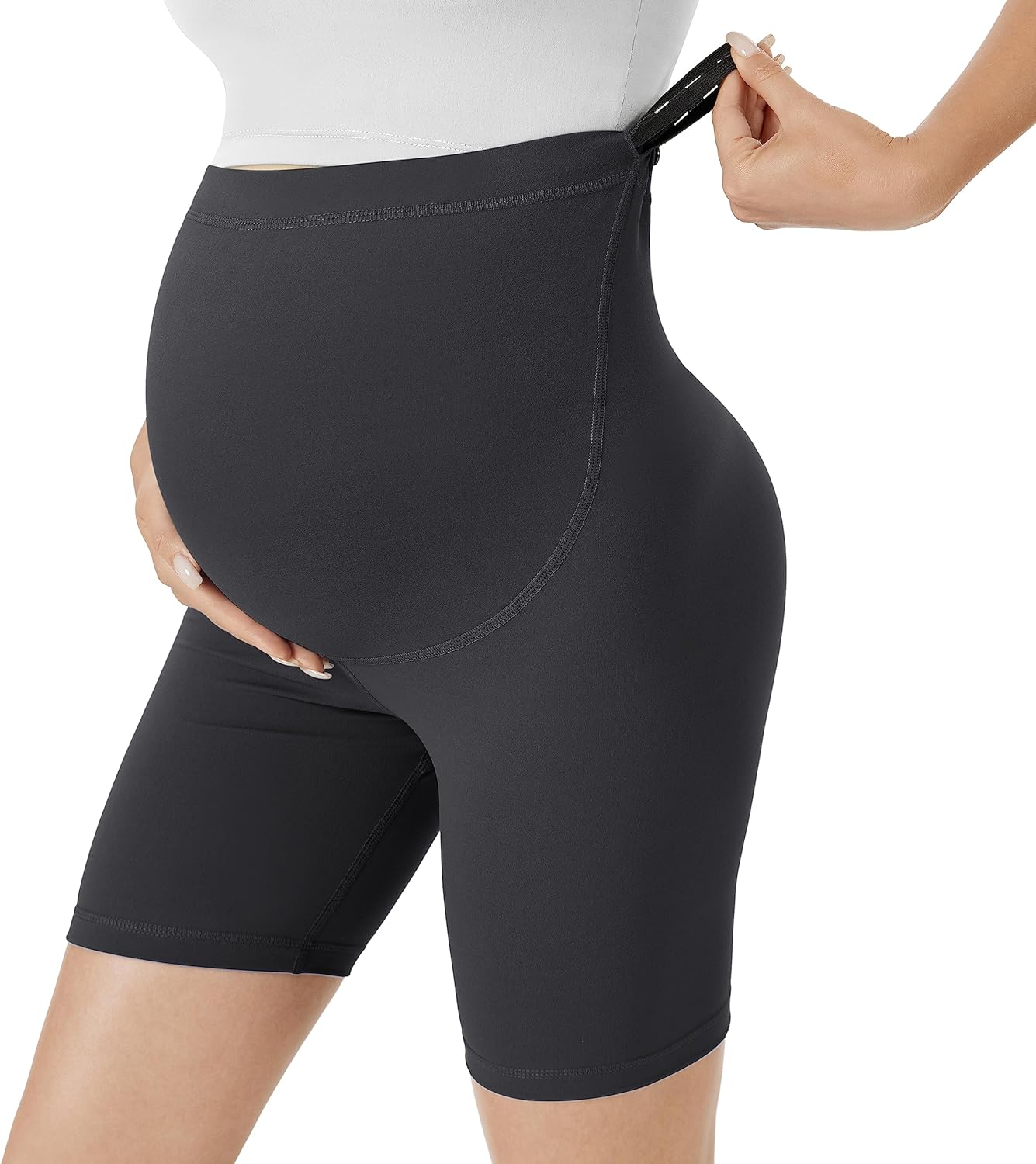 Detalle de VALANDY Creamlush Maternity Shorts Over The Belly – Comfortable, Supportive Biker Shorts for Pregnancy (S-XL)