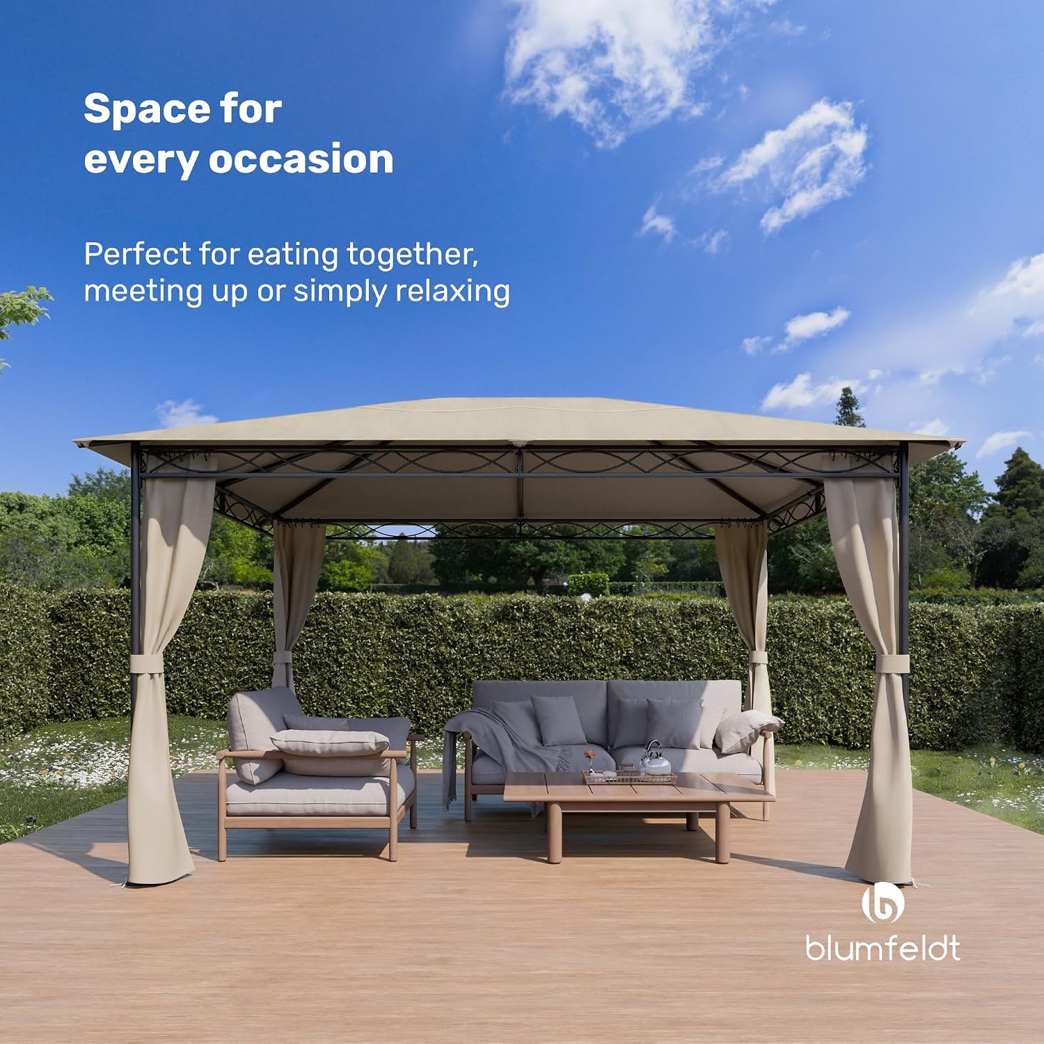 Detalle de blumfeldt Mondo 3x4m gazebo with steel frame, curtains and UPF 30+
