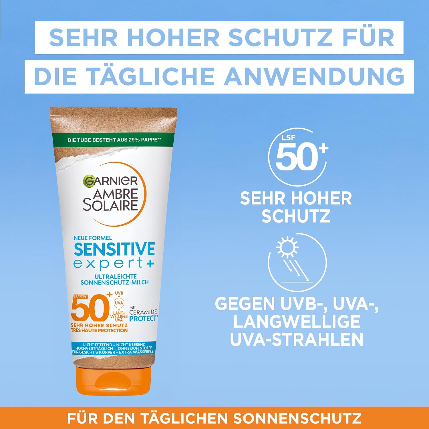 Detalle de Garnier Ambre Solaire Sensitive expert+ Ultraleichte Sonnenschutzmilch mit LSF 50+ (175 ml)