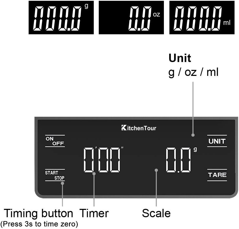 Detalle de KitchenTour Coffee Scale 3kg Timer ⚖