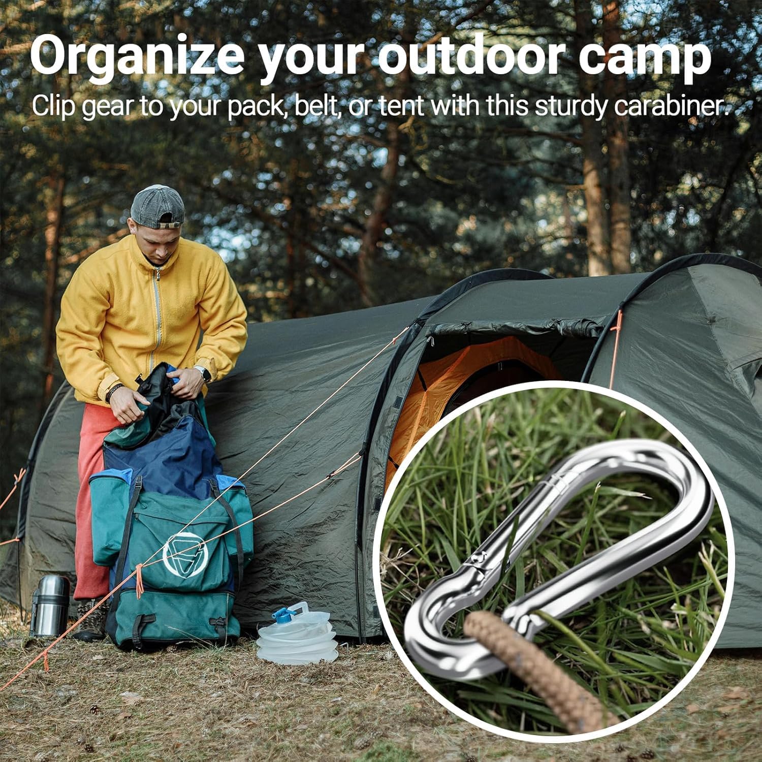 Thumbnail 4 de Sprookber 2.25 inch Stainless Steel Spring Snap Hook Carabiner Set — 6-Pack (304 Stainless)