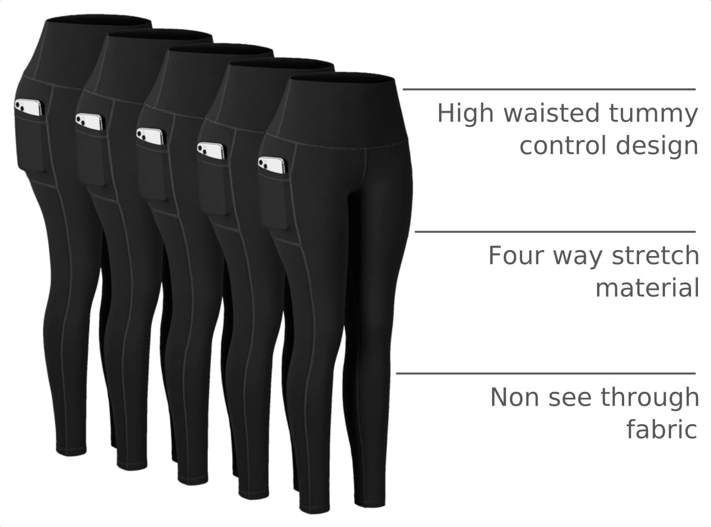 Detalle 2 de CHRLEISURE Leggings with Pockets for Women, High Waisted Tummy Control Workout Yoga Pants