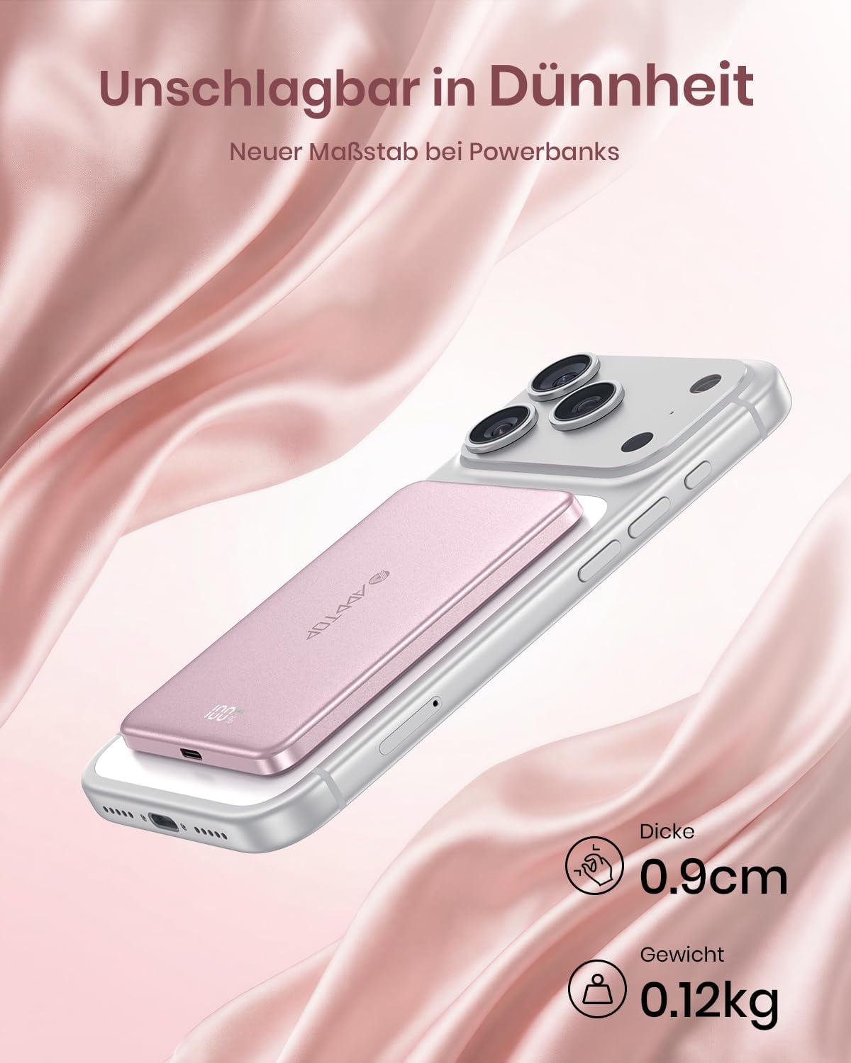 Detalle 2 de Ultra Slim Power Bank Magnetische von ADDTOP – 5000 mAh, 20 W Schnellladung, kabellos