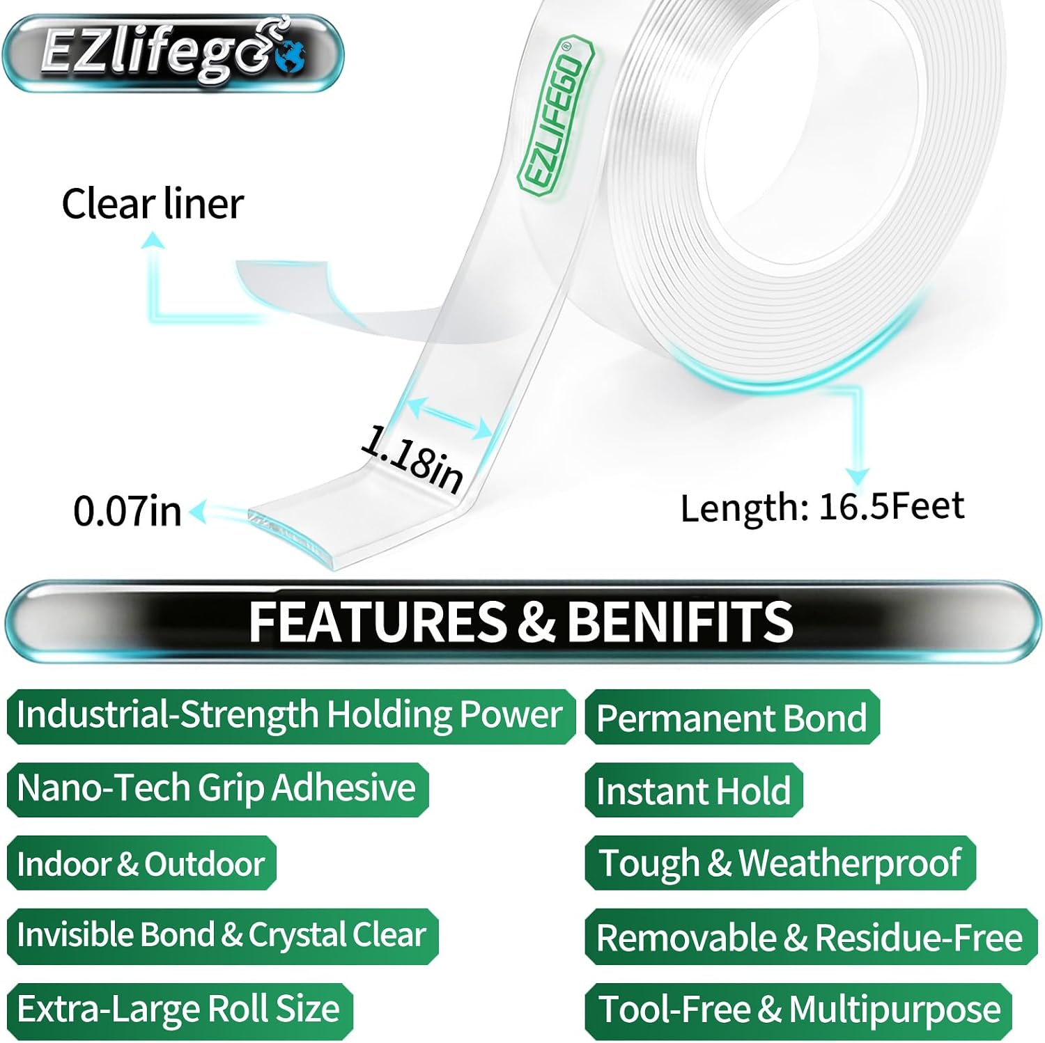 Thumbnail 1 de EZlifego Double Sided Tape Heavy Duty: Extra Large Nano Mounting Tape 5m x 3cm