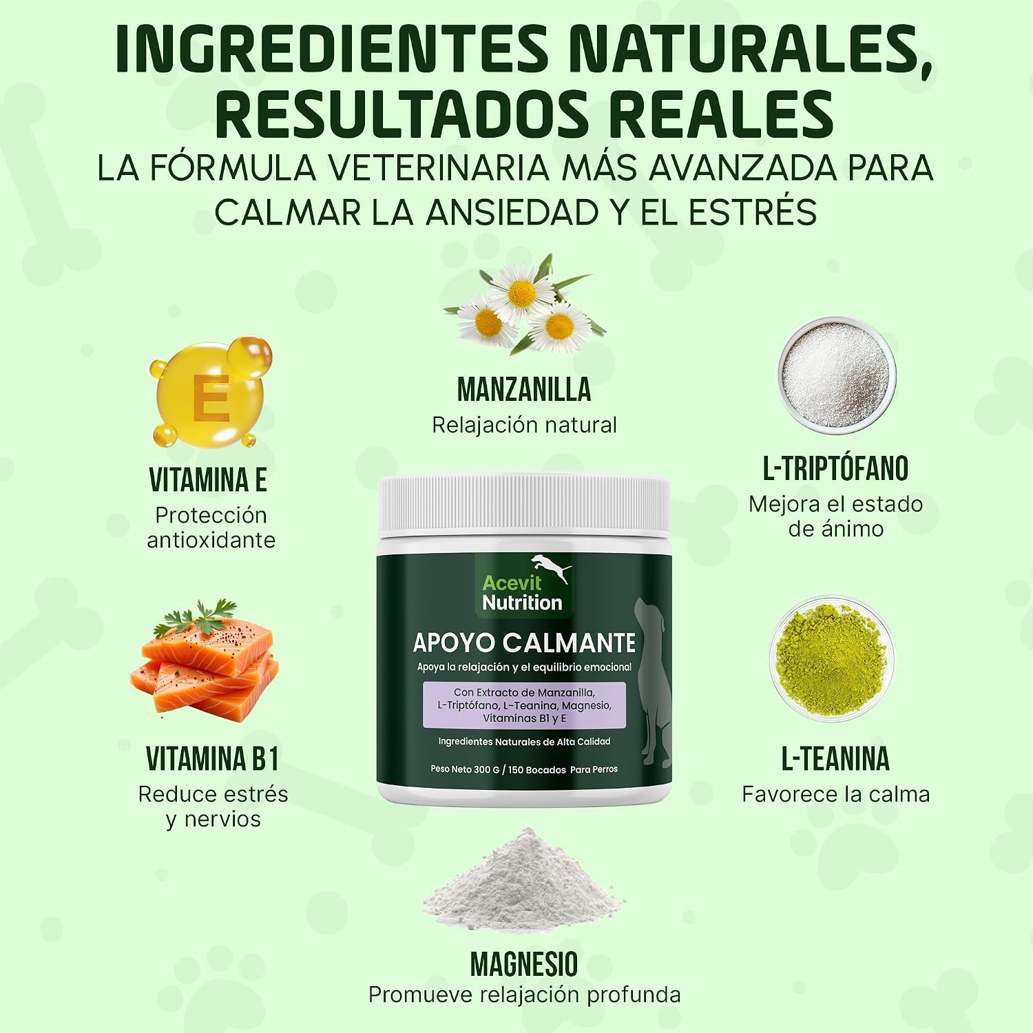 Detalle de Calmantes Perros de Acevit Nutrition (150 uds) – Relajante natural para perros, antiestrés y ansiedad