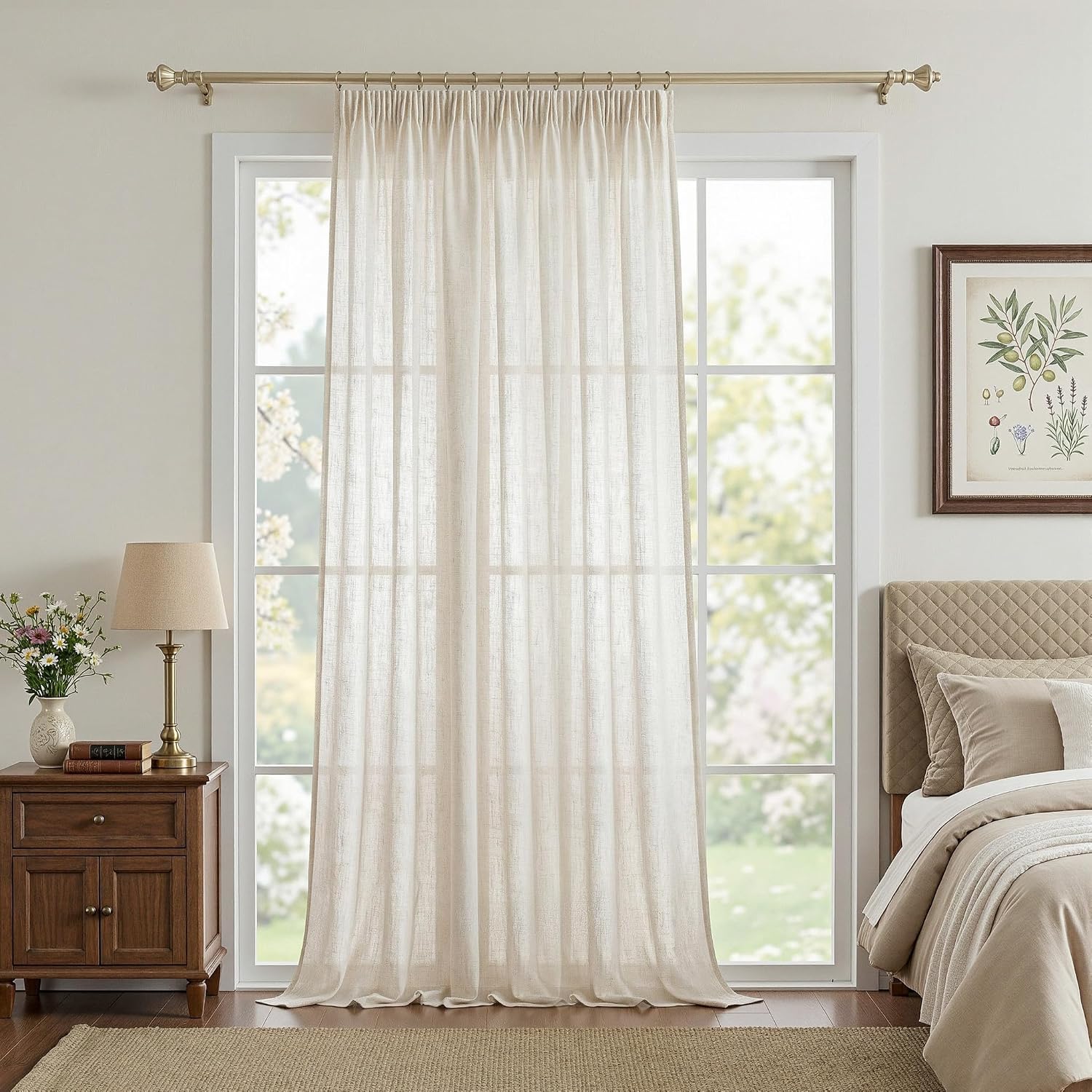 Detalle de MYSKY HOME Leinenoptik Gardine Halbtransparent – 2er Set, 245 x 300 cm, Leinenlook