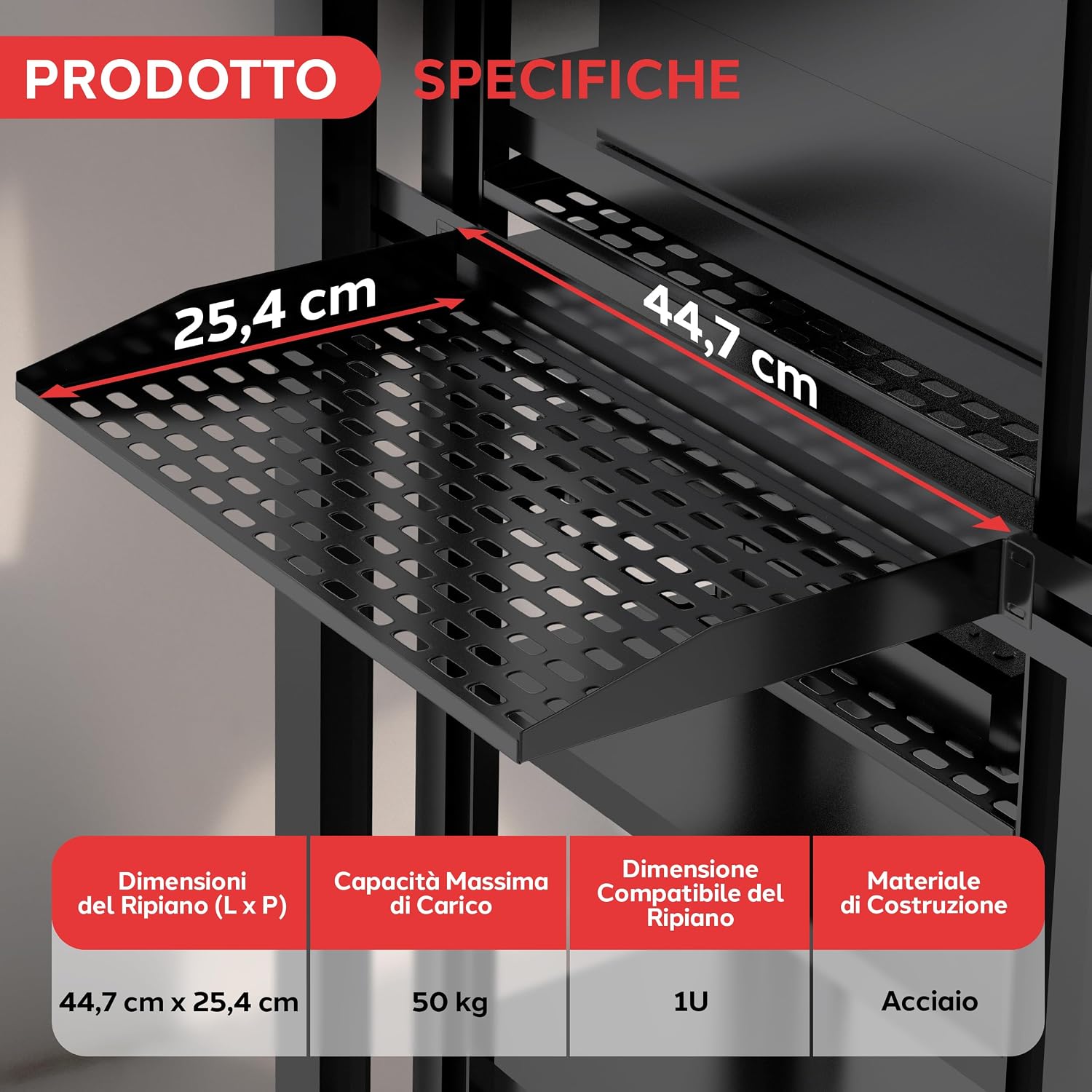 Detalle de Mensole rack Pyle 48,3 cm 1U, 50 kg