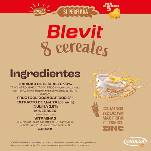 Detalle de Blevit Superfibra 8 Cereales 500 g, papilla para bebé desde los 5 meses
