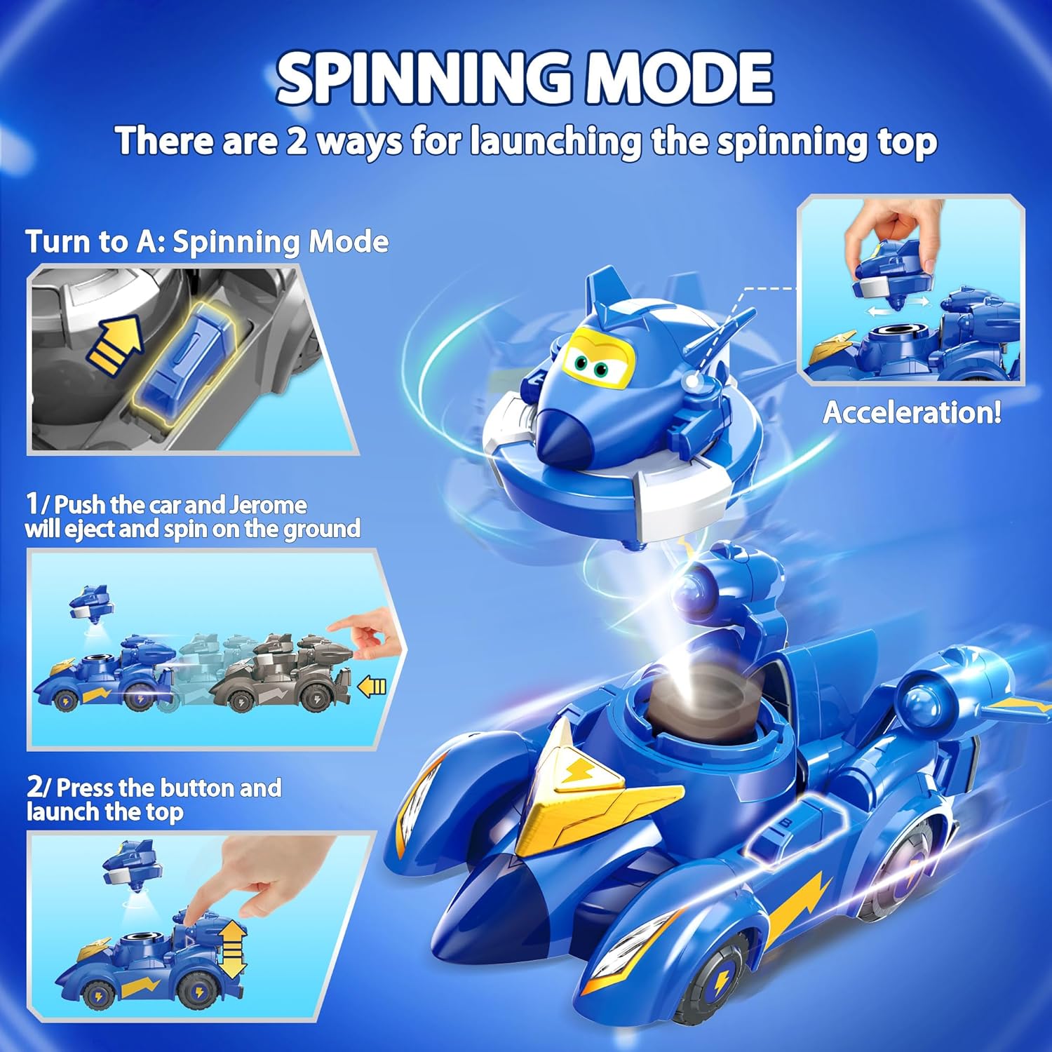 Detalle de Super Wings Spinning Jerome & Vehicle : jouet de combat 2-en-1 pour enfants