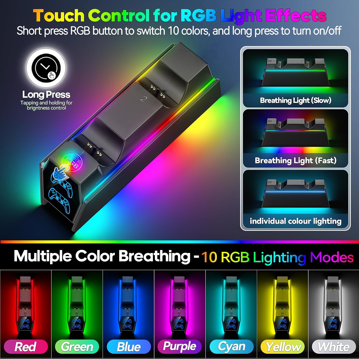 Detalle 2 de Tokluck PS5 Controller Ladestation mit RGB & LED-Status (für DualSense & Edge Controller)