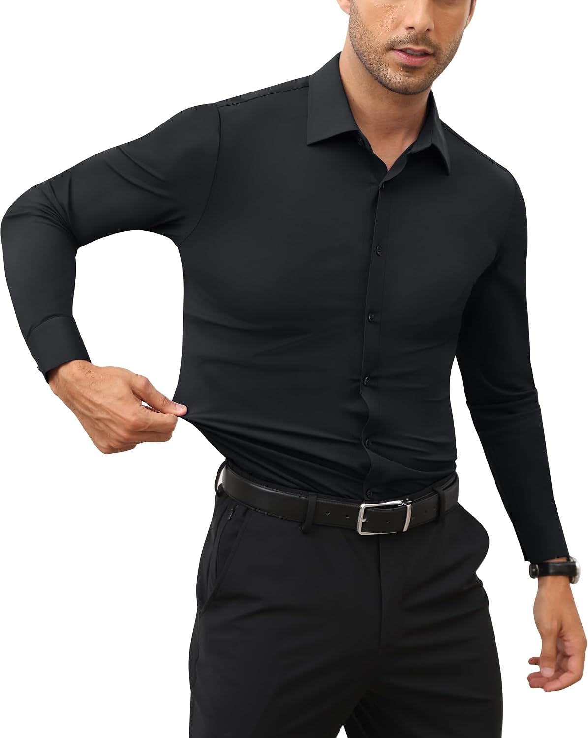 Thumbnail 6 de Lion Nardo Stretch Men's Dress Shirt – Long Sleeve Slim/Muscle Fit, Black