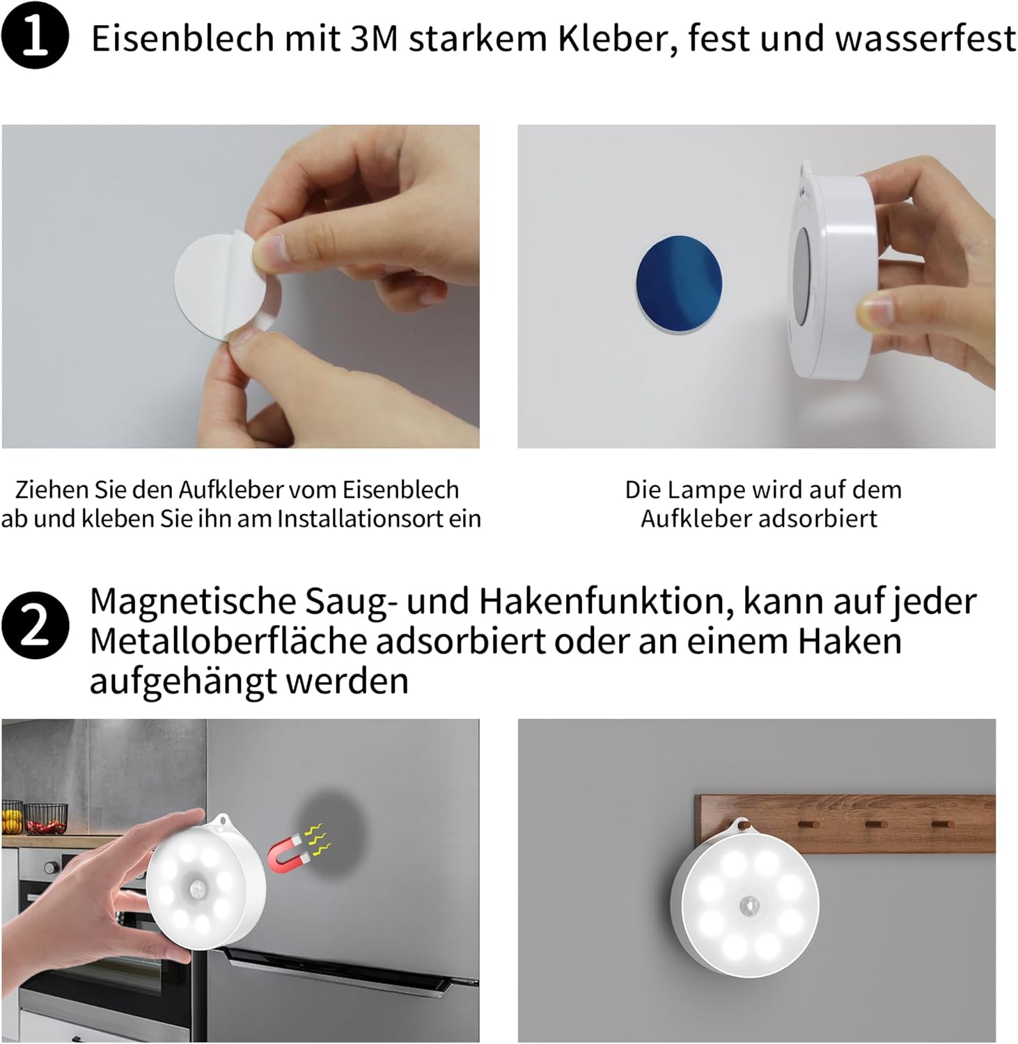 Thumbnail 4 de daphomeu Nachtlicht mit Bewegungsmelder (3er-Set, kaltweiß) – auto Ein/Aus für Schrank, Flur & Schlafzimmer