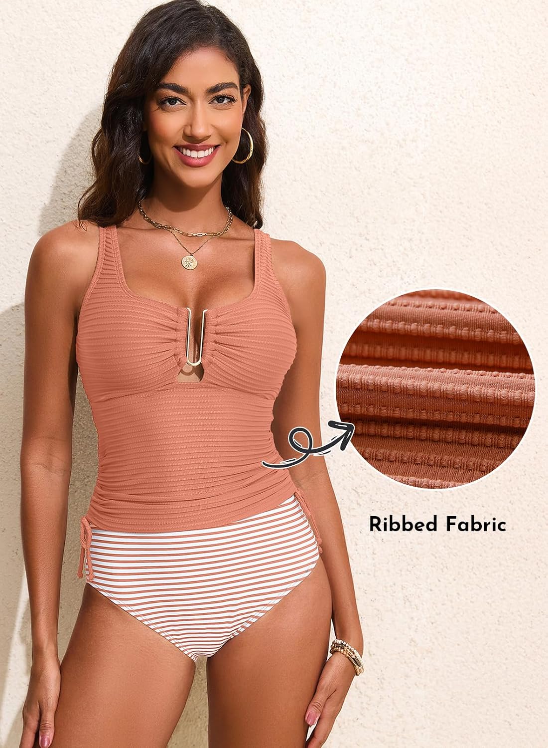Thumbnail 4 de Aleumdr Textured Tankini with High Waist Bottom