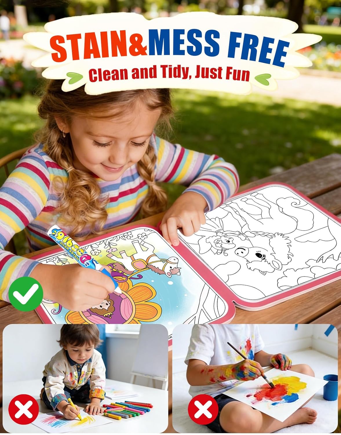 Thumbnail 1 de Reusable 10 Pages Mermaid Water Painting Book for Toddlers (Ages 1-3): Mess-Free, Travel-Friendly