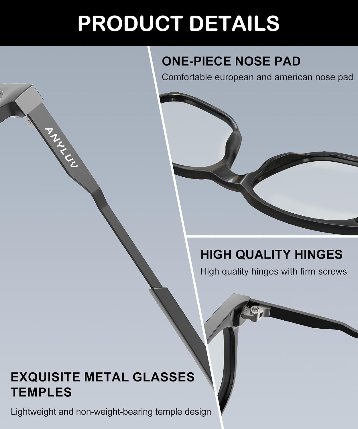 Detalle de ANYLUV Blue Light Glasses for Men (Lightweight Computer Gaming Glasses)