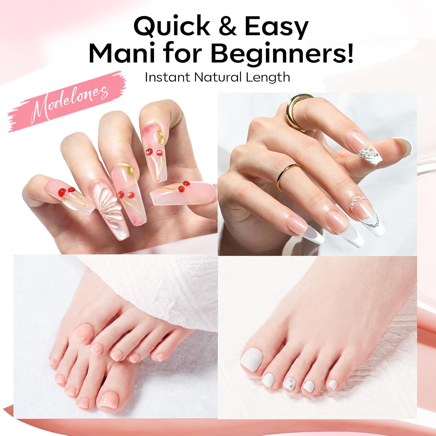 Detalle de Modelones Poly Gel Nail Kit: 3 Colors Clear, White & Apricot with Slip Solution and Dual Nail Forms