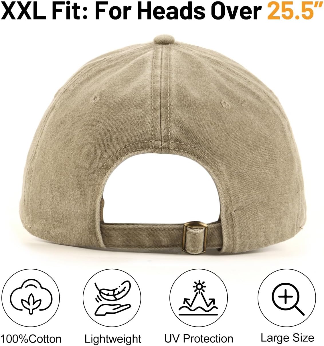 Detalle de Zylioo XL/XXL Vintage Basecap – Washed Cotton für große Köpfe