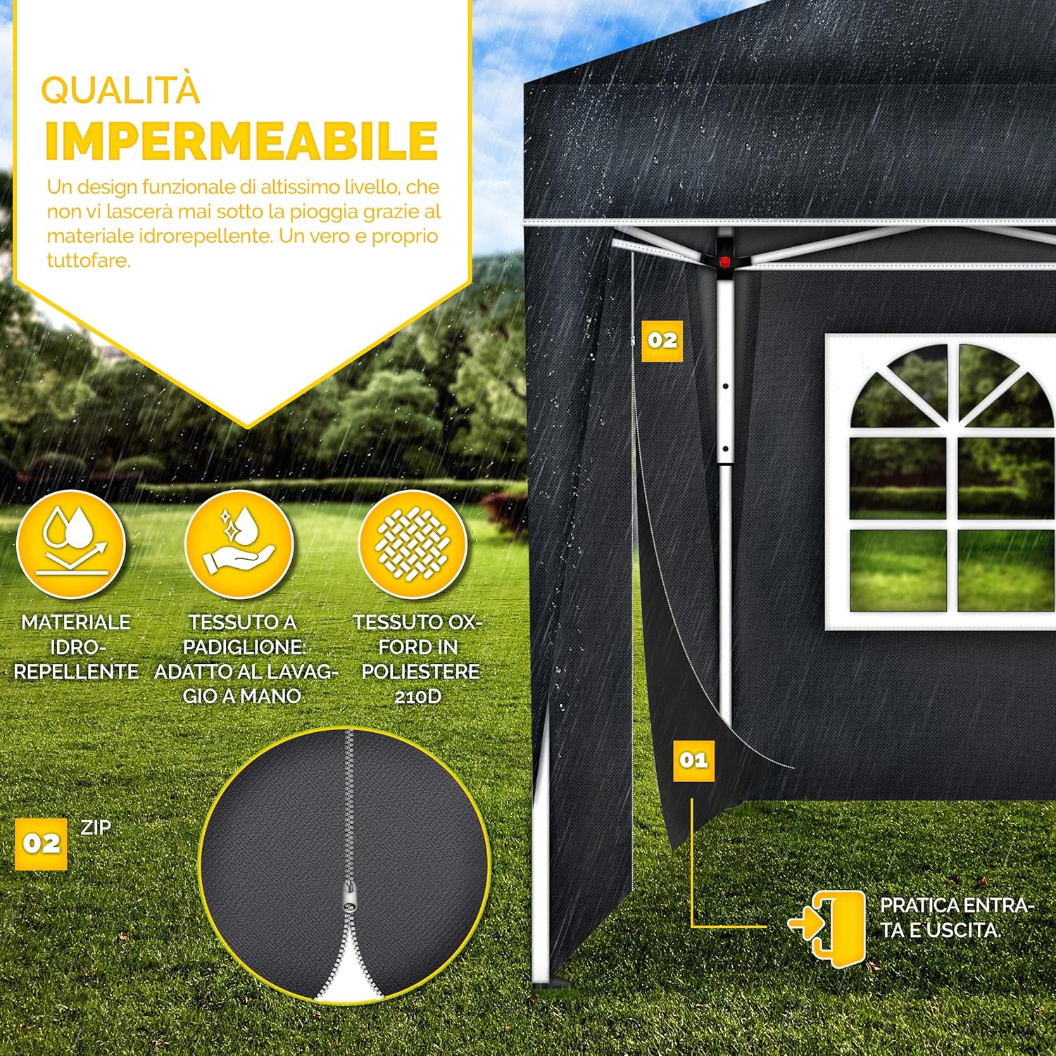 Thumbnail 4 de Gazebo Tillvex 3x6m da Giardino – pieghevole, regolabile e impermeabile
