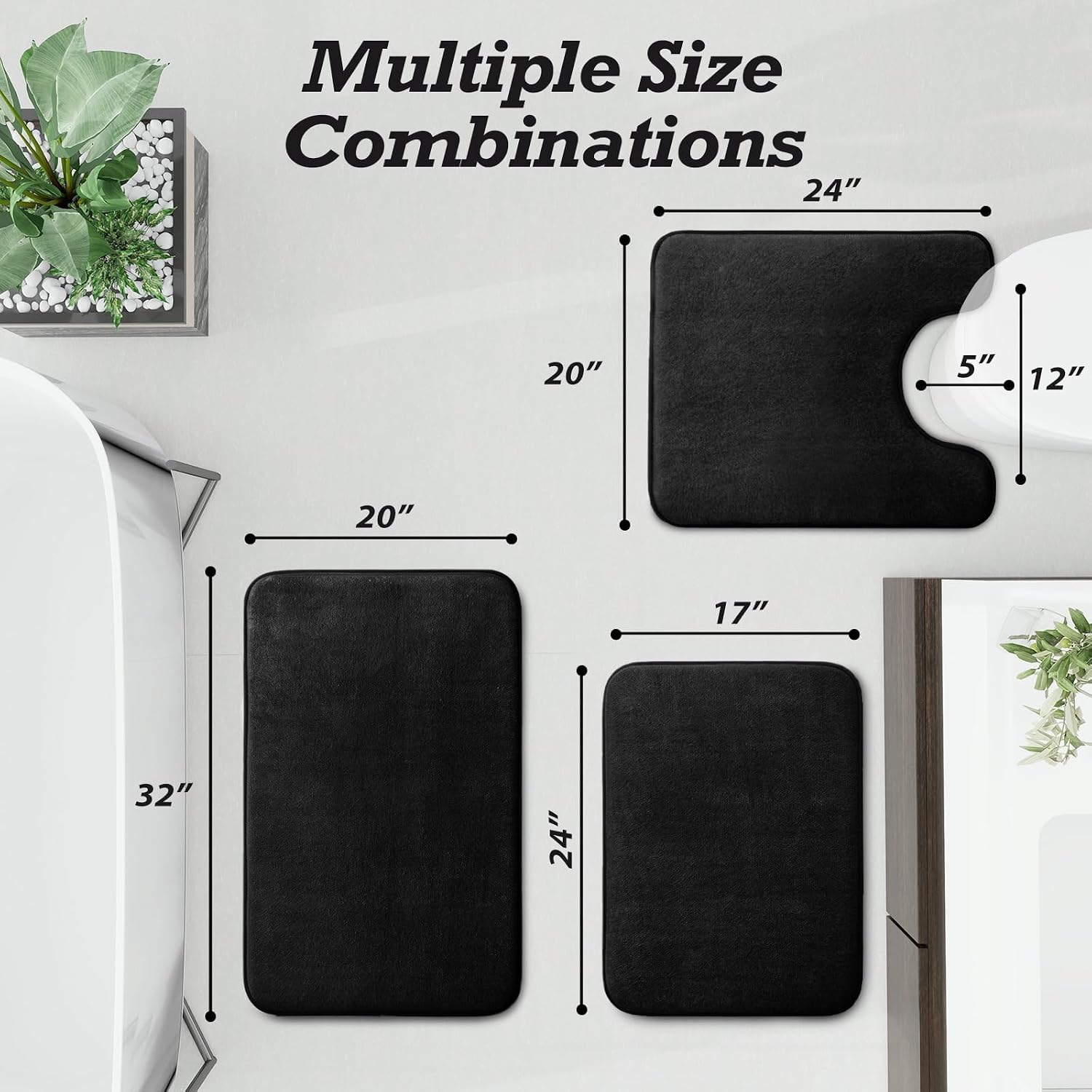 Detalle 2 de HUXMEYSON 3-Piece Bathroom Rug Set, Black Velvet Mats with Memory Foam