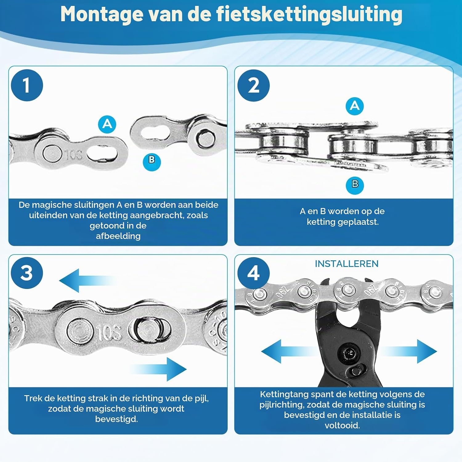 Detalle 1 de BIGP fiets-kettingreparatieset met kettingpons, slijtagemeter en tang voor 6-12 versnellingen