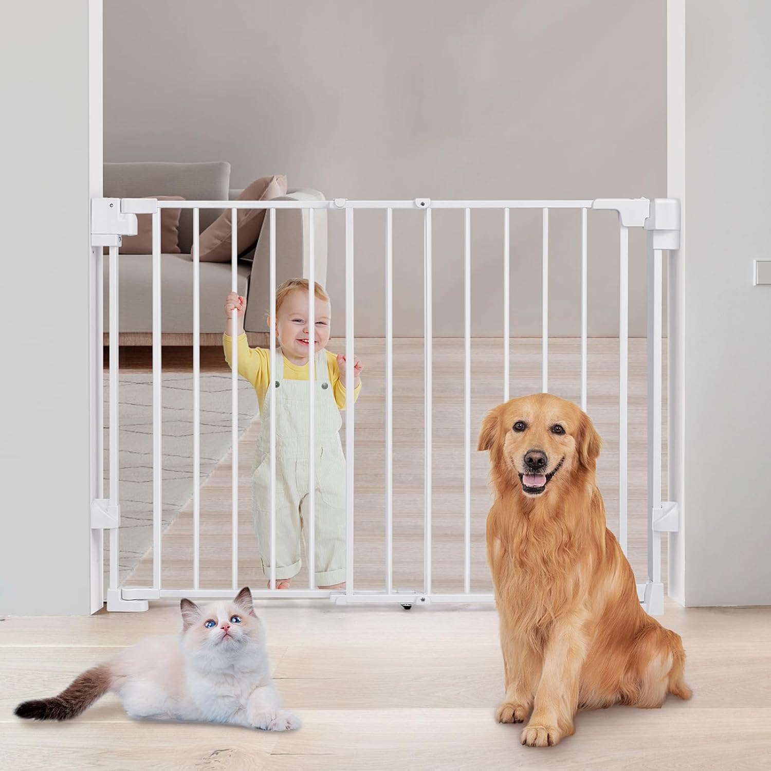 Upgraded 29-43" No Bottom Bar Baby Gate with Gate Pulley – Heavy-Duty Hardware Mount