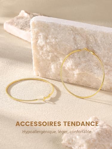 Detalle de GoldChic Créole Plaqué Or Femme 70 mm — Boucles d’oreilles créoles en acier inoxydable doré