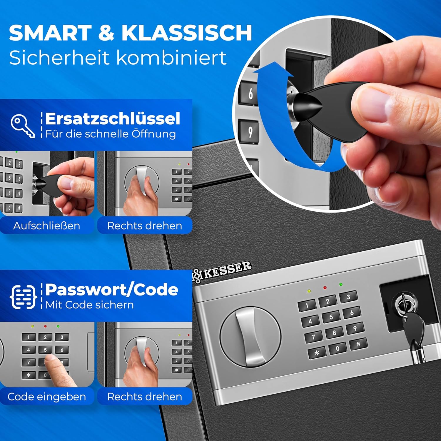 Thumbnail 4 de KESSER® Elektronischer Tresor (35×25×25 cm) mit Batteriebox, Innenbeleuchtung und Doppelbolzenverriegelung
