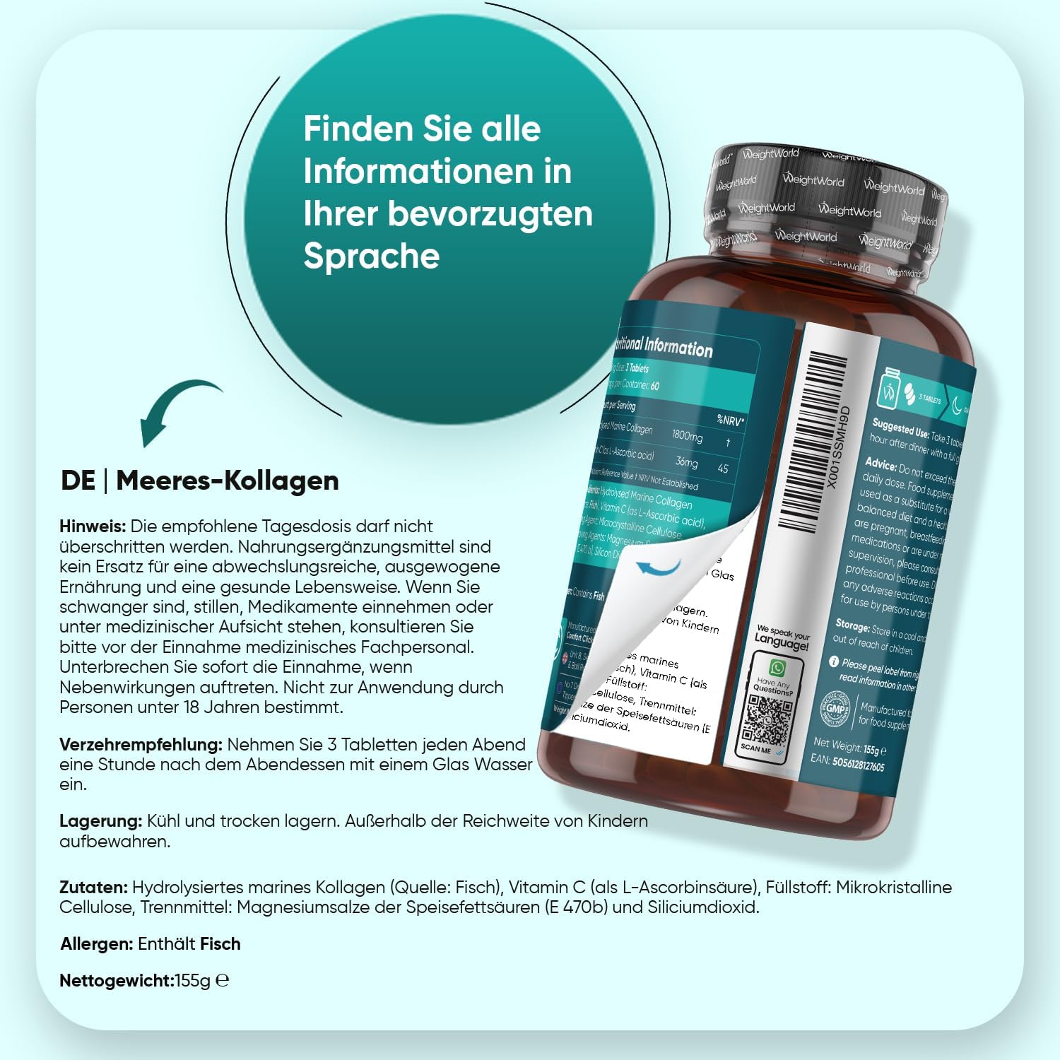 Detalle 2 de Marine Kollagen Tabletten 1 & 3, 180