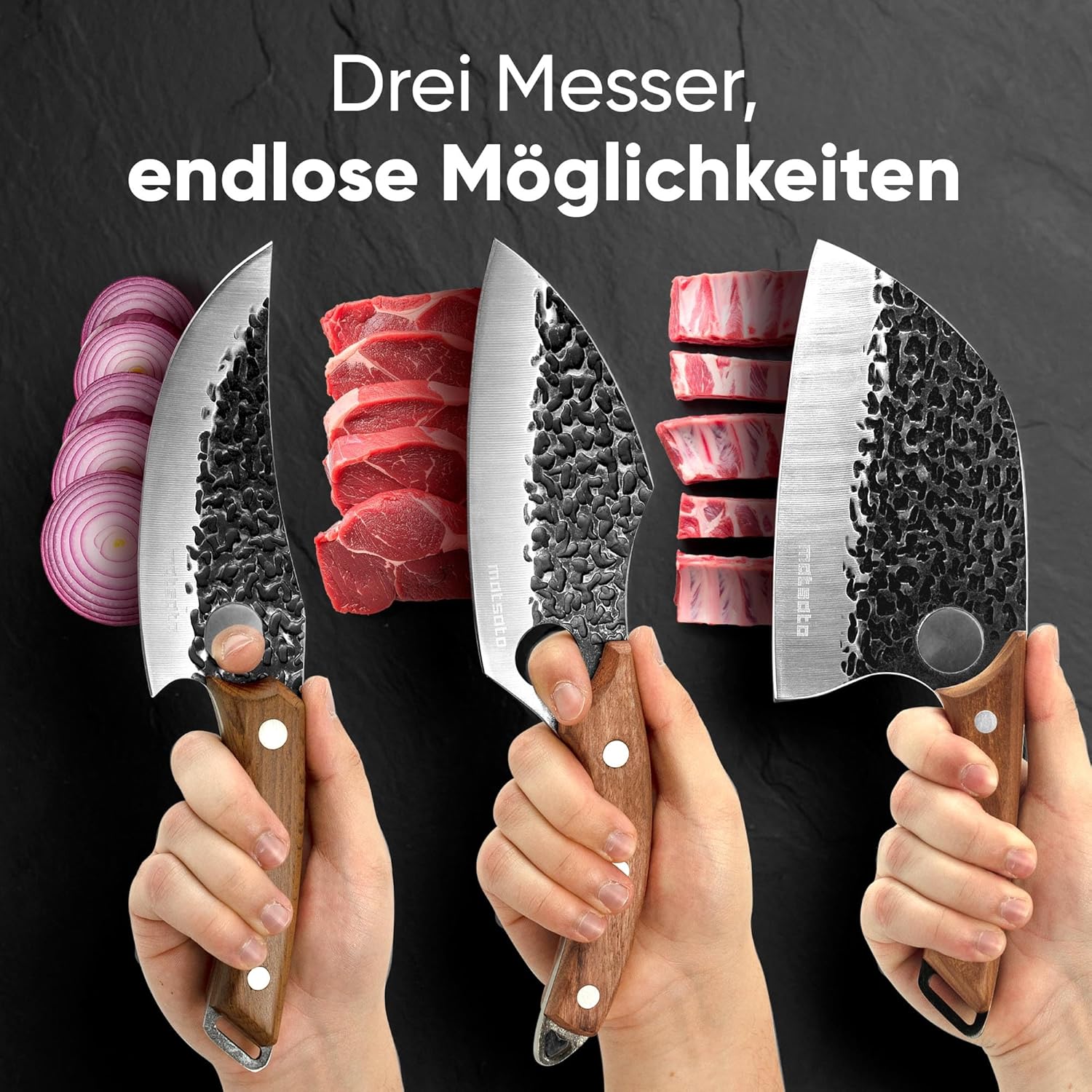 Thumbnail 2 de Matsato Messerset 3-teilig – scharfe Küchenmesser für Fleisch, Fisch & Gemüse