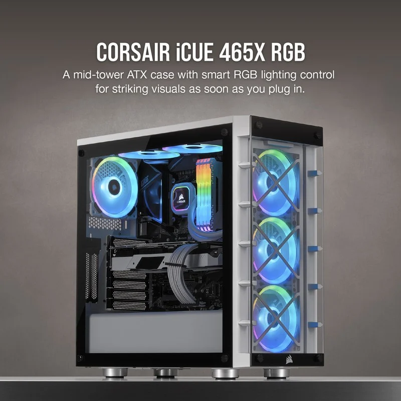 Thumbnail 3 de Corsair iCUE 465X RGB Cristal Templado USB 3.0 Blanca 📱