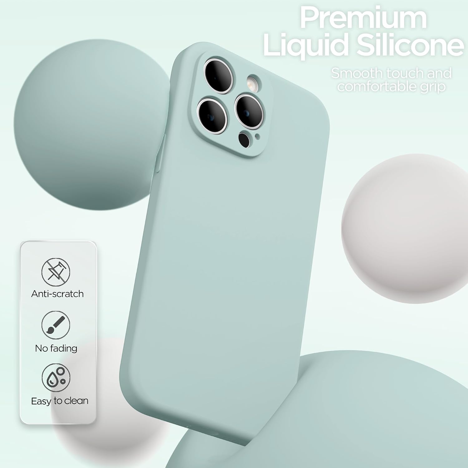 Detalle de INGIDO Hülle für iPhone 15 Pro Max – Mintgrün, Liquid Silikon mit verbessertem Kameraschutz