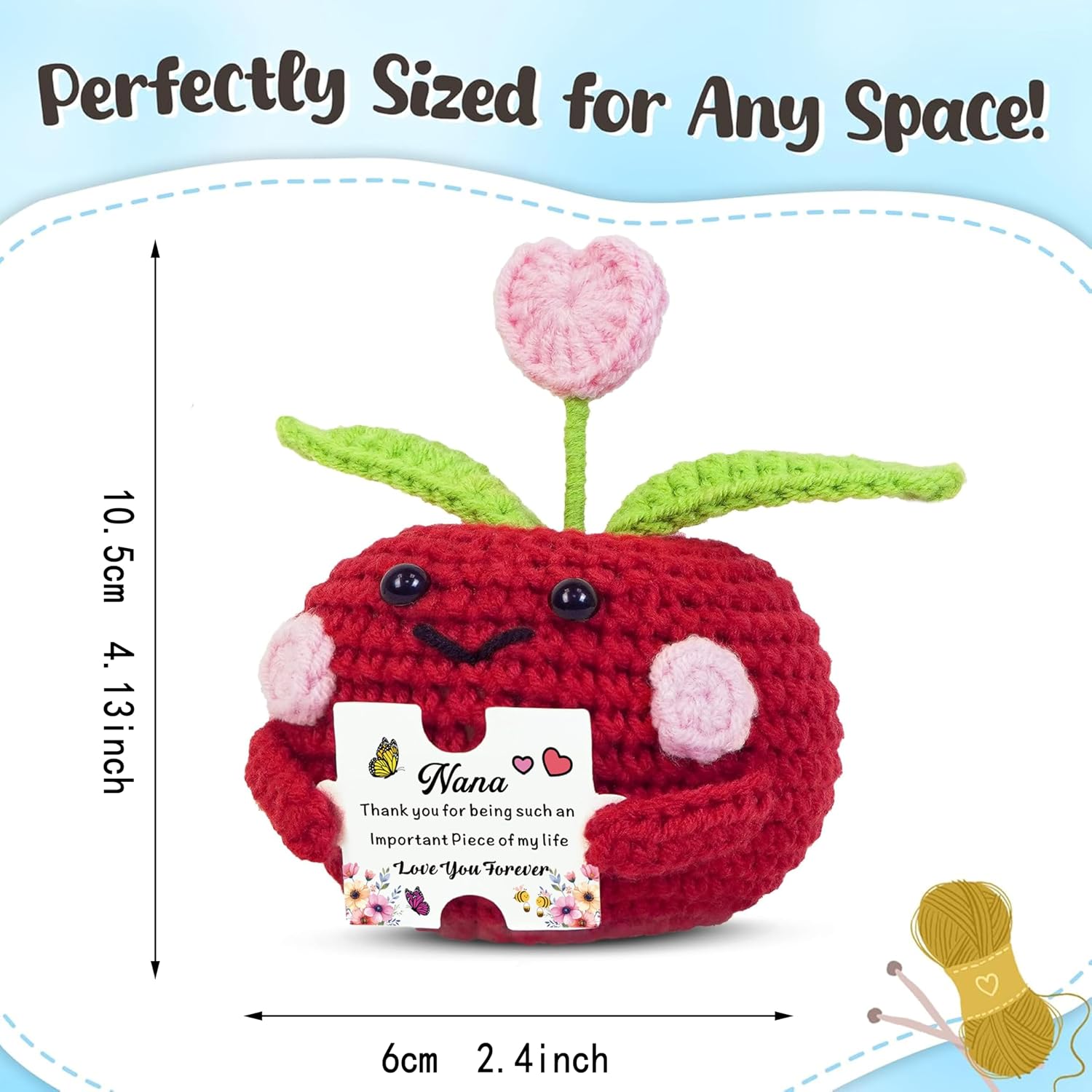 Detalle 2 de QMVMV Nana Gifts - Handmade Crochet Apple Present with Heartfelt Message