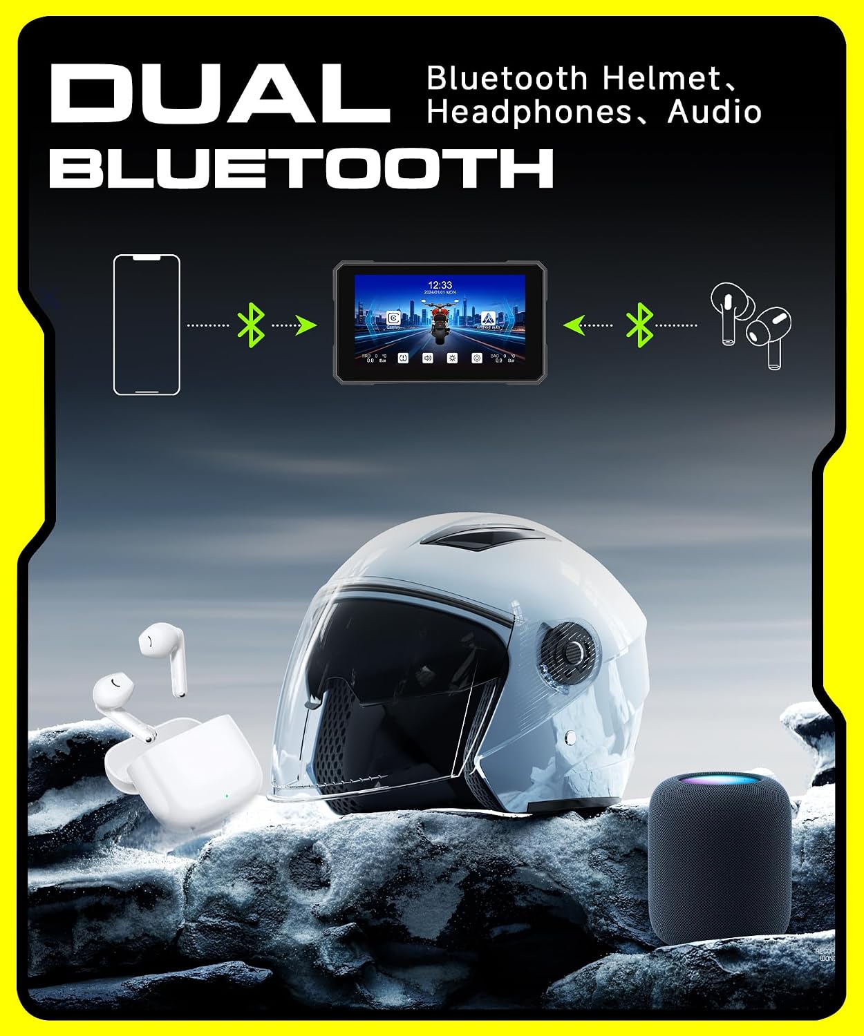 Detalle de Rimoody Wireless Carplay Display per Motociclo 5'' — Schermo Touchscreen IP68, CarPlay e Android Auto Wireless
