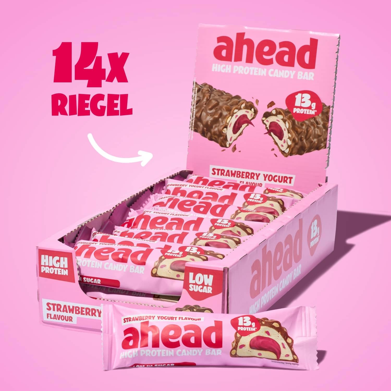 Detalle de ahead Protein Riegel Strawberry Yogurt – 14×45 g