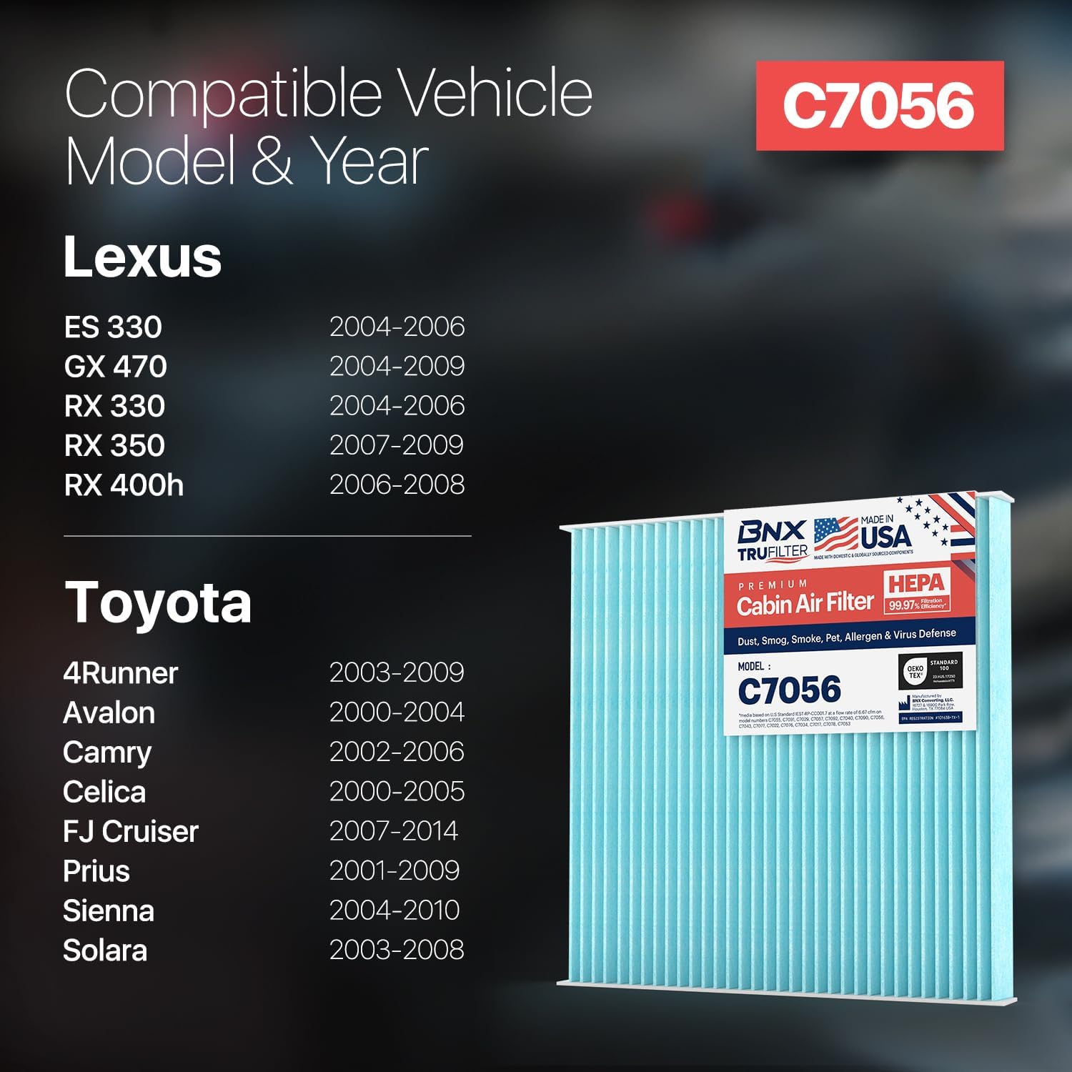 Detalle 2 de BNX TruFilter C7056 Cabin Air Filter HEPA 99.97% 🧩