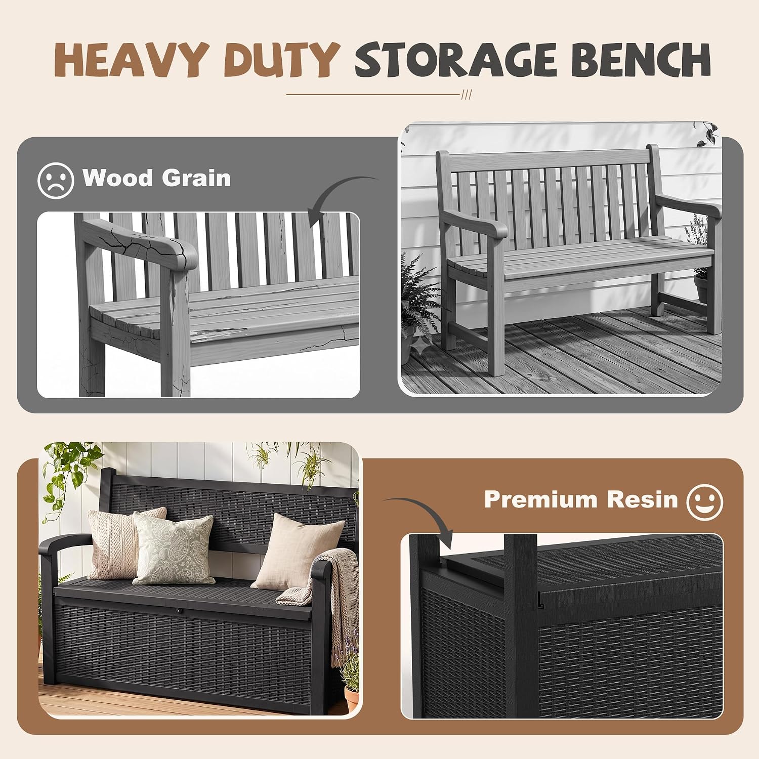 Detalle de EFU Outdoor Storage Bench, 130-Gallon