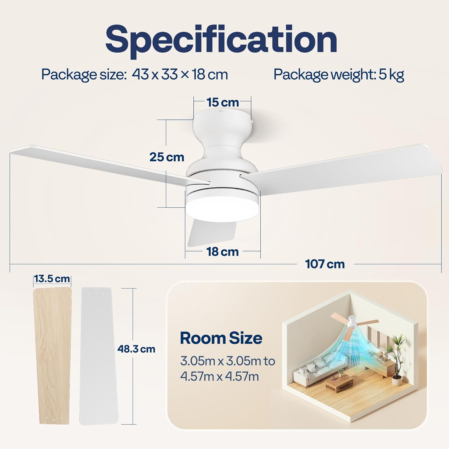Thumbnail 5 de VIVOHOME 42-inch low profile ceiling fan with light and remote (6+1 speeds, reversible, 3CCT dimmable LED)