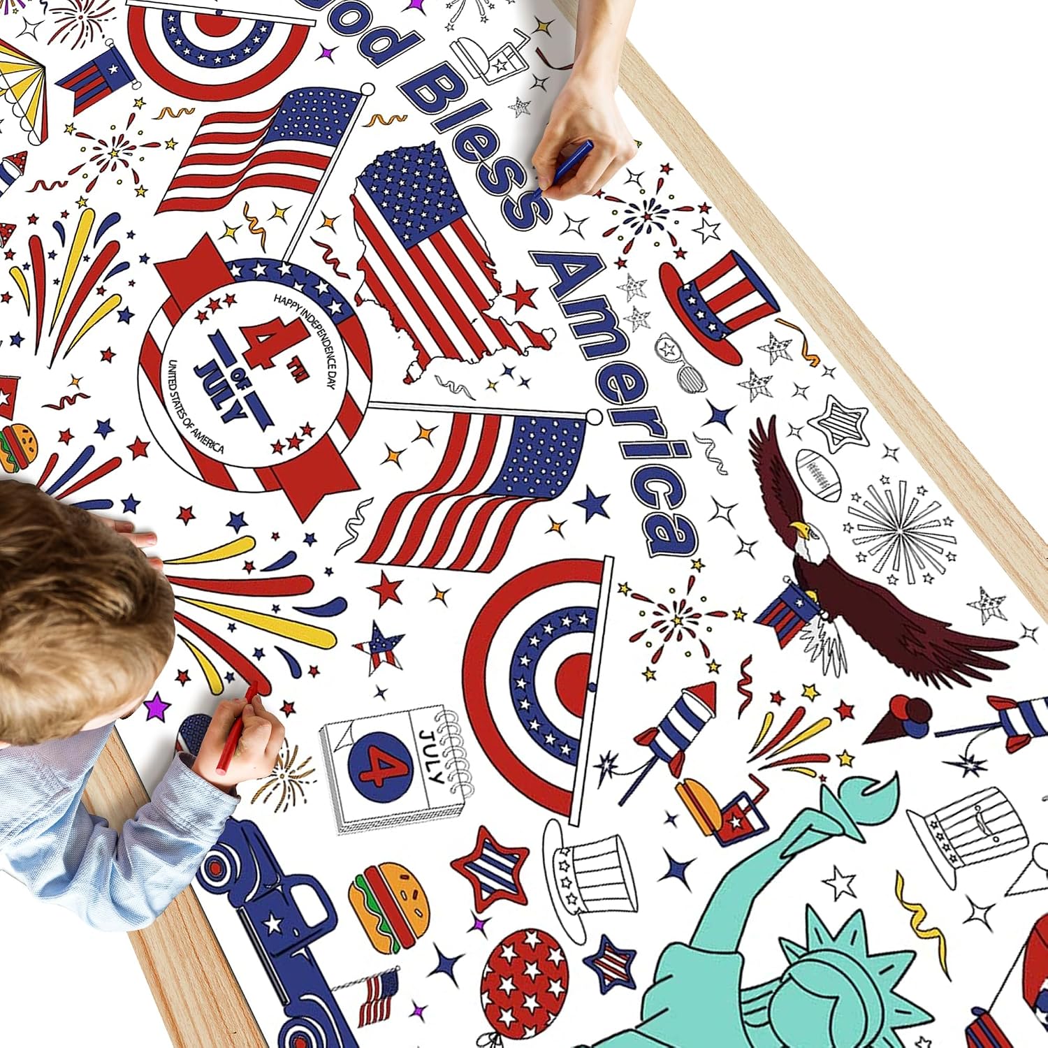 Thumbnail 2 de OHOME 4th of July Coloring Poster Tablecloth, 30 x 72-Inch Paper Activity