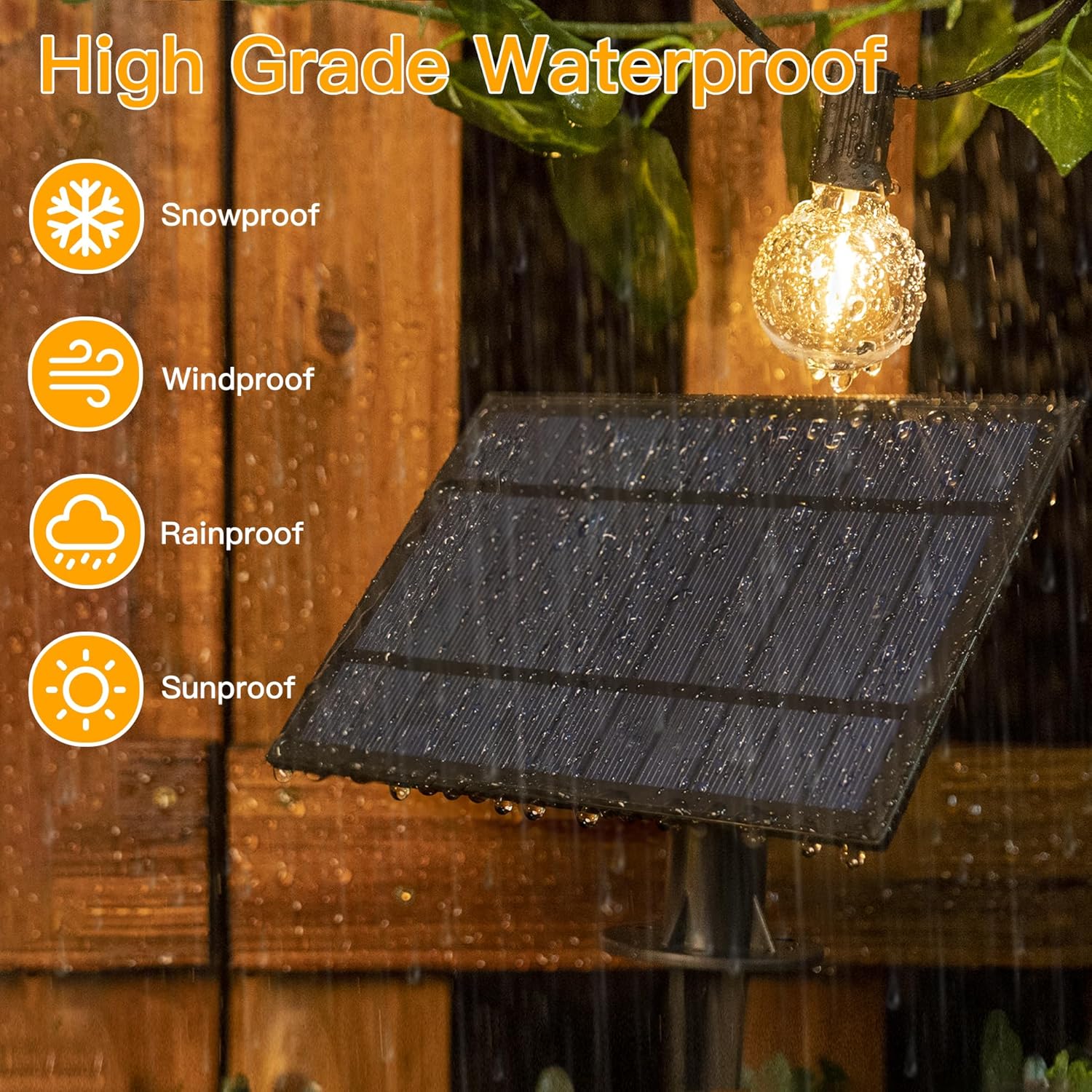 Detalle de Ollny Solar Outdoor Festoon Lights (10m) with Remote, 16+1 G40 Shatterproof Bulbs, IP-rated
