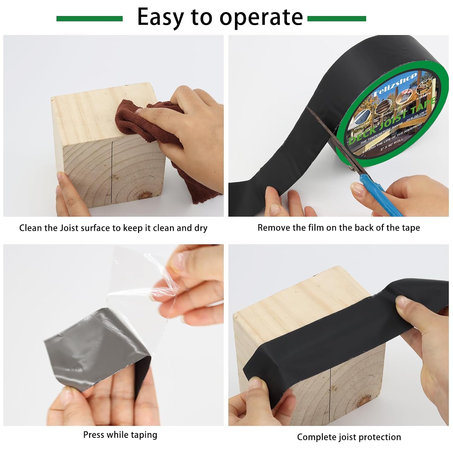 Thumbnail 4 de Felizshop Joist Tape for Decking — 4" x 50' Waterproof Butyl Tape (2 Rolls) for Joists, Beams, and More