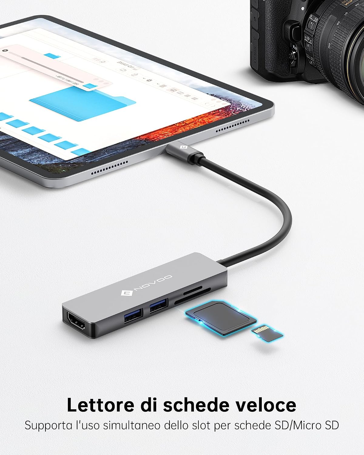 Detalle 2 de NOVOO Hub USB C 5 in 1: espansione pratica per Mac, Chromebook e oltre