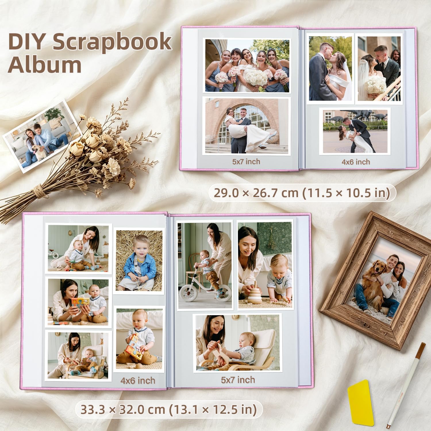 Detalle 2 de popotop Linen Self-Adhesive Photo Album 6x4, 5x7 & 8x10 — 40 Pages, Large Scrapbook in Linen Cover