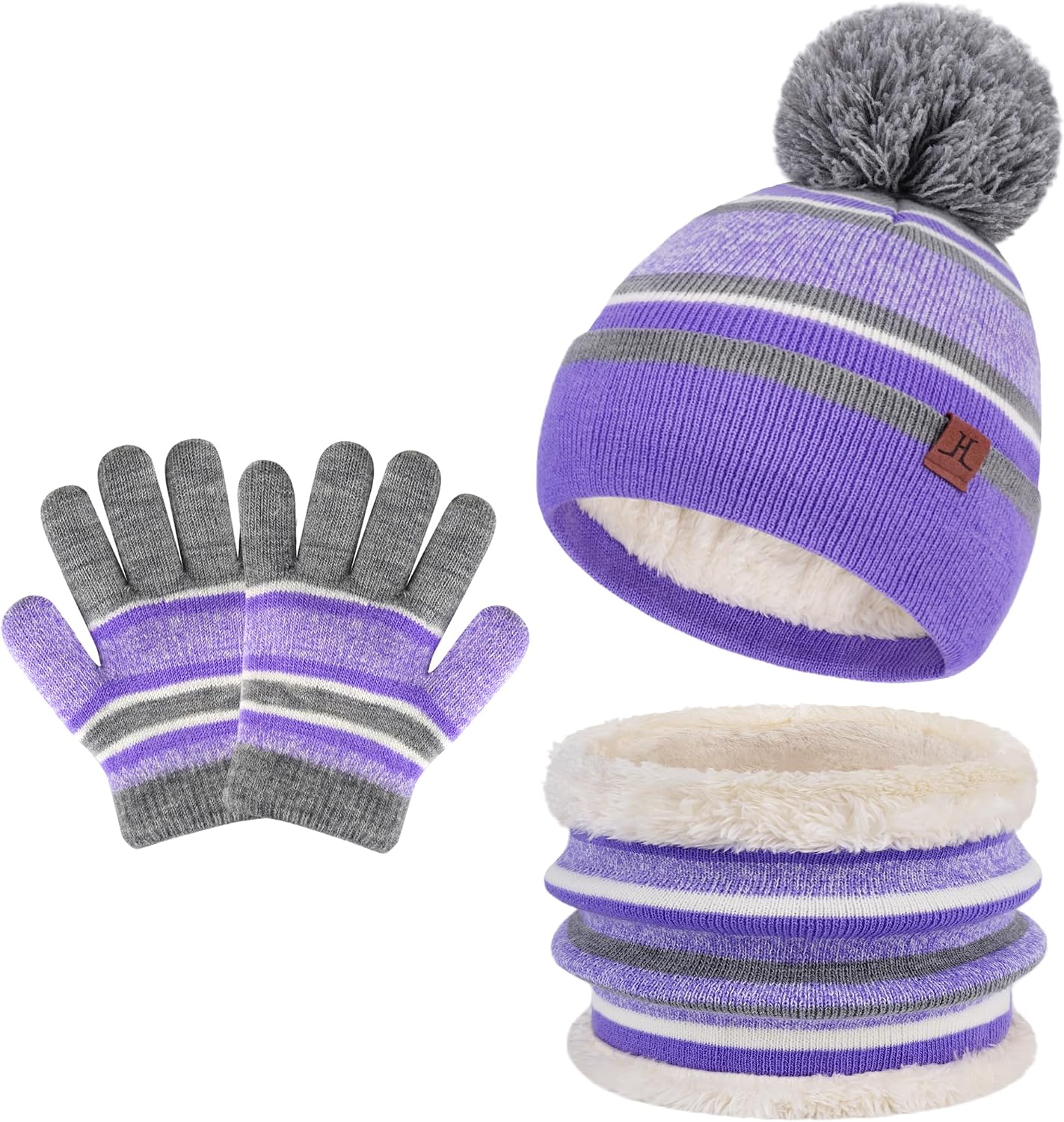 Detalle de FZ FANTASTIC ZONE S624kidhatscarfgloves-purple Kids’ Winter Hat, Scarf and Gloves Set