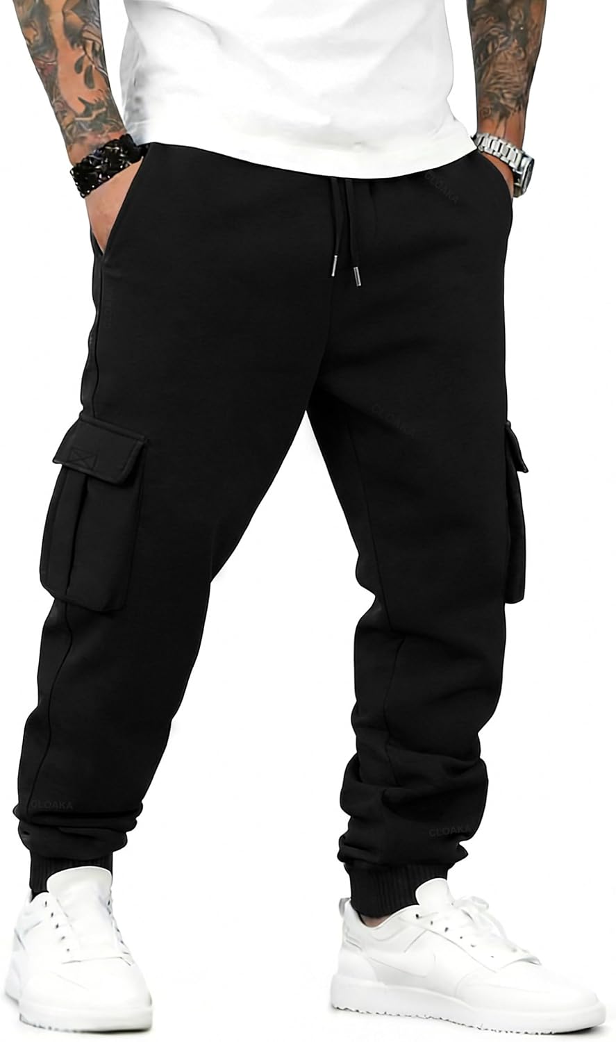 Detalle de CLOAKA Jogginghose Herren – Baumwolle Cargo Baggy mit elastischer Taille und Kordelzug