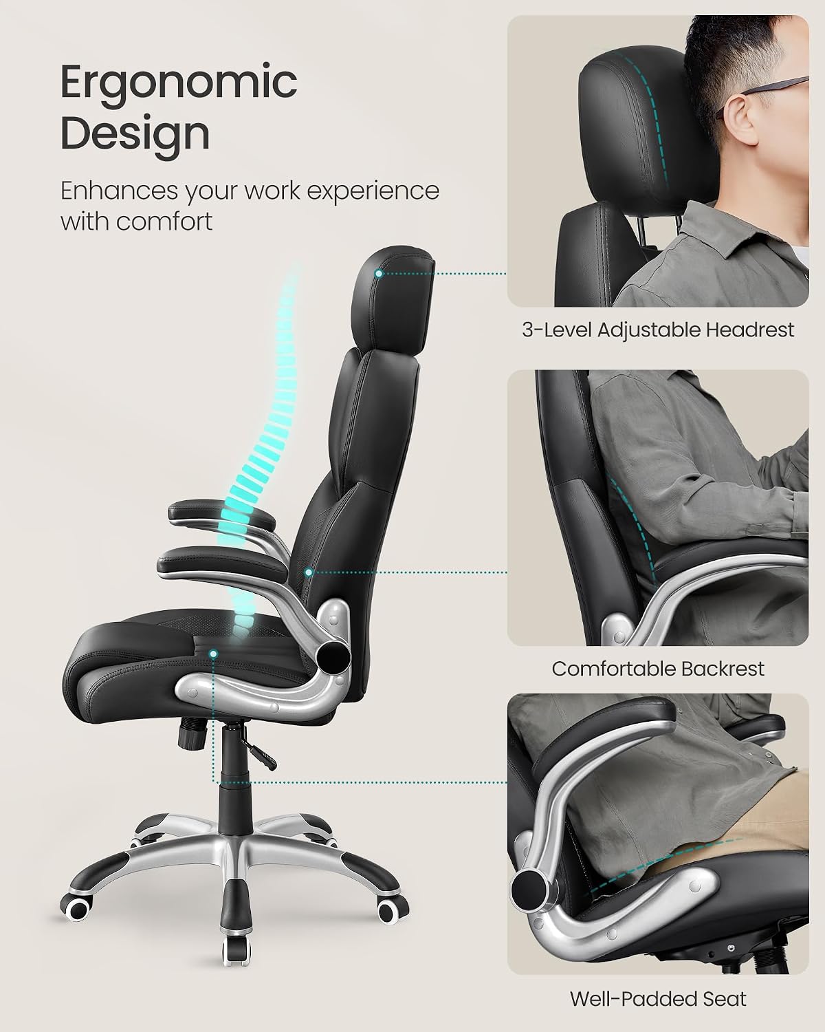 Detalle 2 de SONGMICS OBG65BKUK ergonomic gaming chair